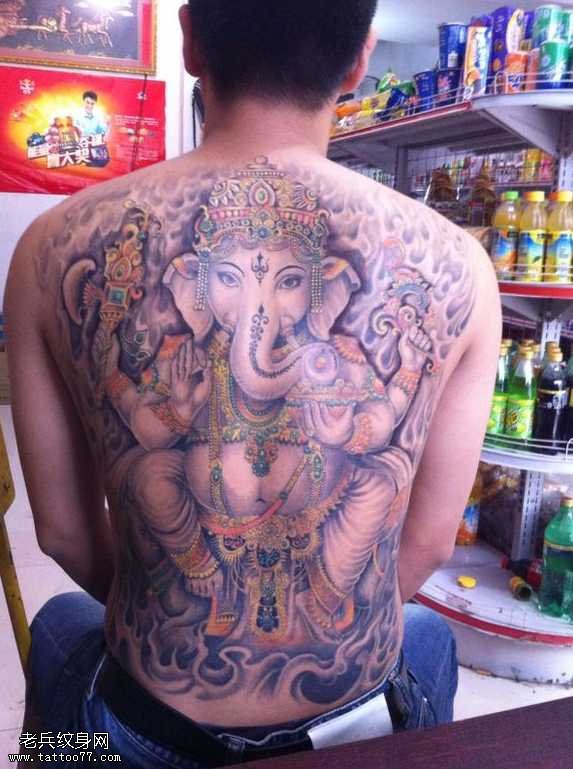满背象神纹身图案