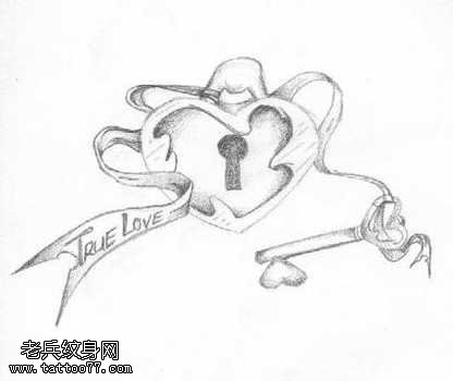手稿只有钥匙打开心锁纹身图案