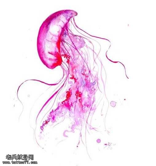 手稿粉水母纹身图案