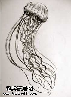 手稿个性黑灰水母纹身图案