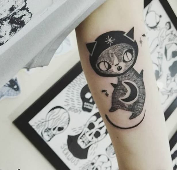 可爱的细纹身线条的动物纹身图案