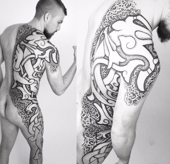 北部欧洲的古代文化大面积点刺纹身图案