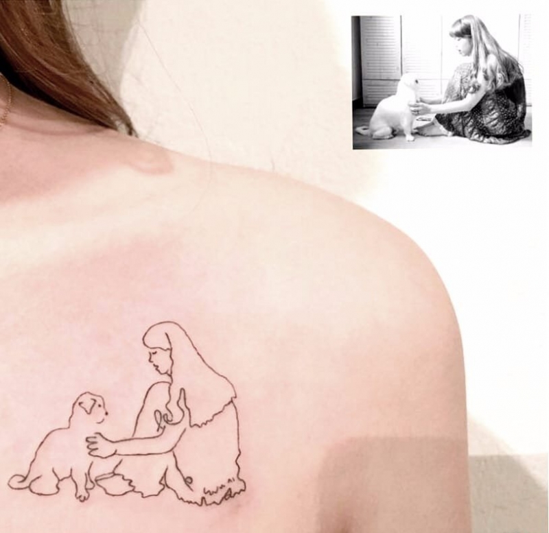 爱人的结婚照对应的线条人物纹身