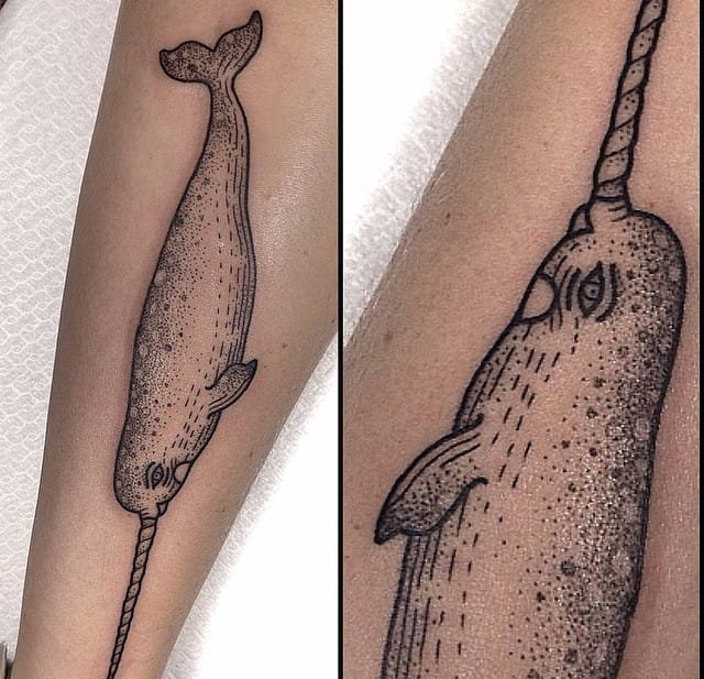 超可爱超萌的粉色独角鲸纹身图案