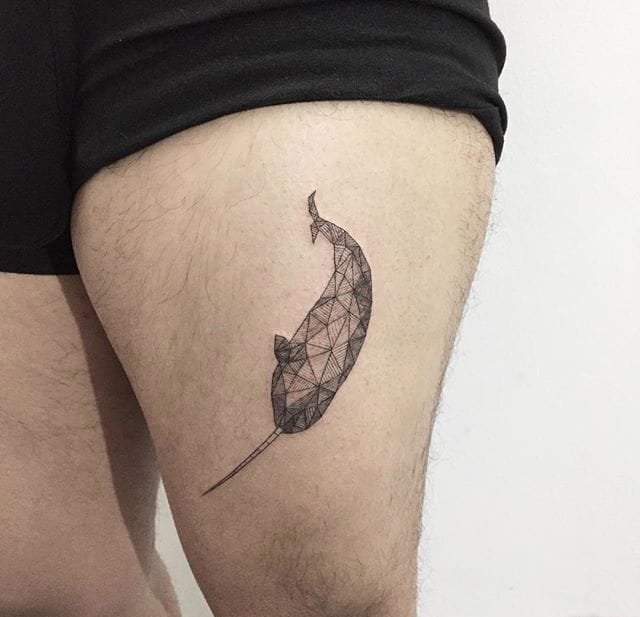 超可爱超萌的粉色独角鲸纹身图案