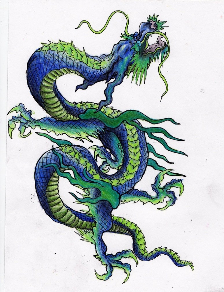 23款漂亮霸气的彩色龙纹身图案手稿