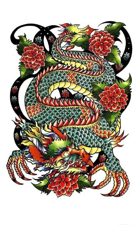 23款漂亮霸气的彩色龙纹身图案手稿
