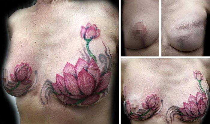 红得漂亮的梅花枝覆盖伤疤纹身图案