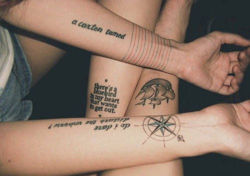 女孩手腕上的指南针纹身图案