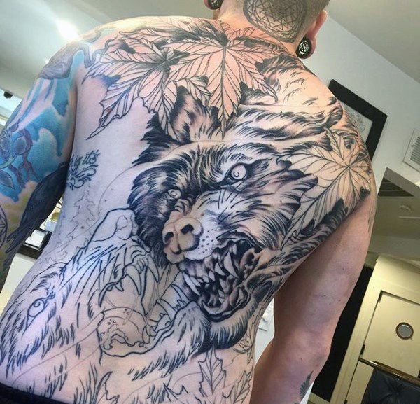 32款男性超酷的满背狼纹身图案