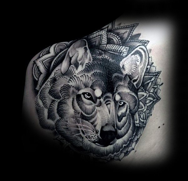 32款男性超酷的满背狼纹身图案