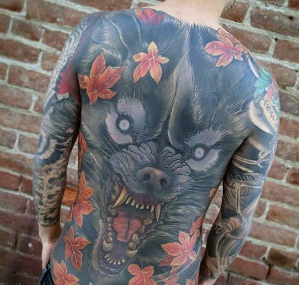 32款男性超酷的满背狼纹身图案