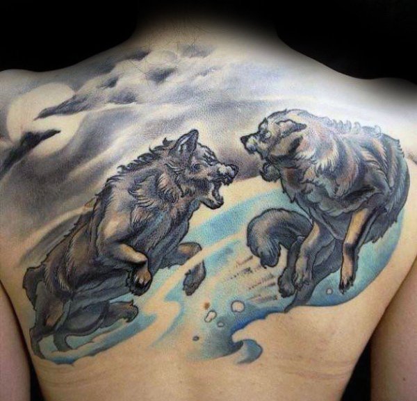 32款男性超酷的满背狼纹身图案