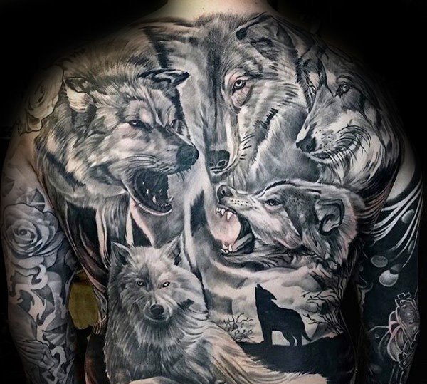 32款男性超酷的满背狼纹身图案