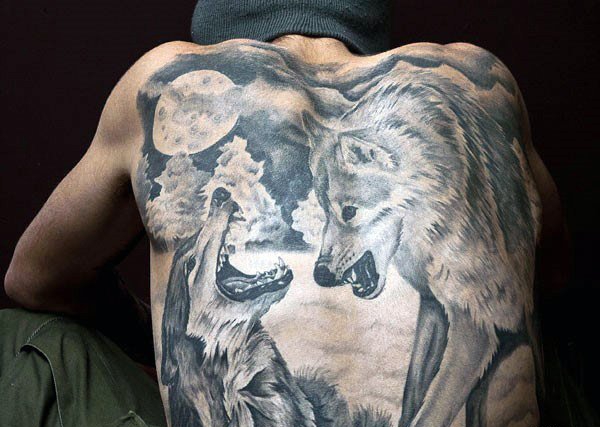 32款男性超酷的满背狼纹身图案