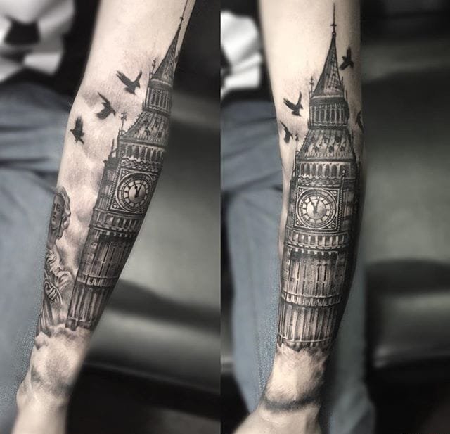 大腿上的詹姆斯·迪恩肖像纹身图案