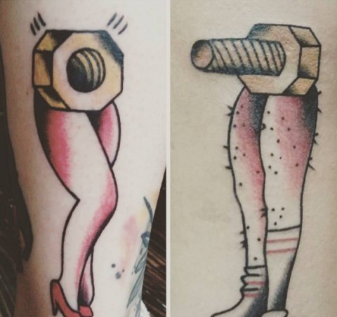 恋人一样的枪,手榴弹,小刀纹身图案,代表爱情就是战场