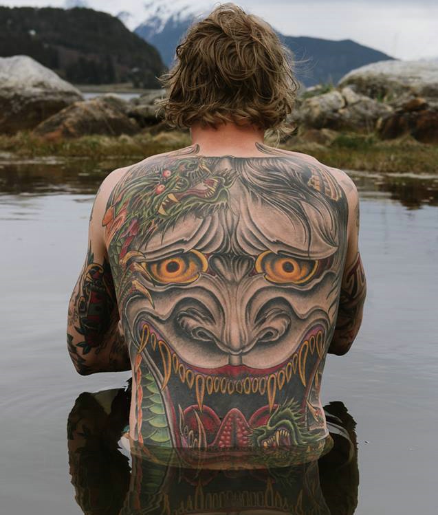 满背传统欧美彩色大般若纹身图案