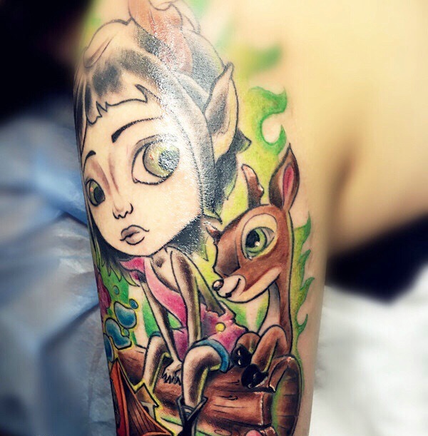 大眼萌妹可爱动漫小美女手臂纹身图案