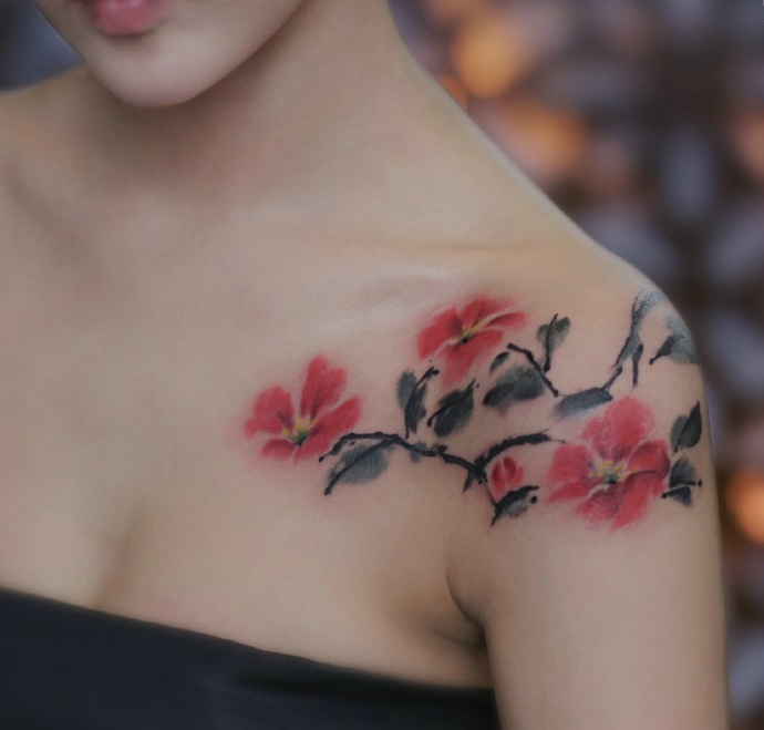 一组水墨风格的纹身图案时尚精致