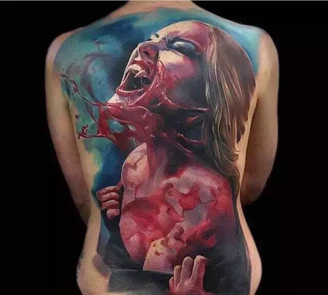 满血沸腾的满背3d美女纹身图案