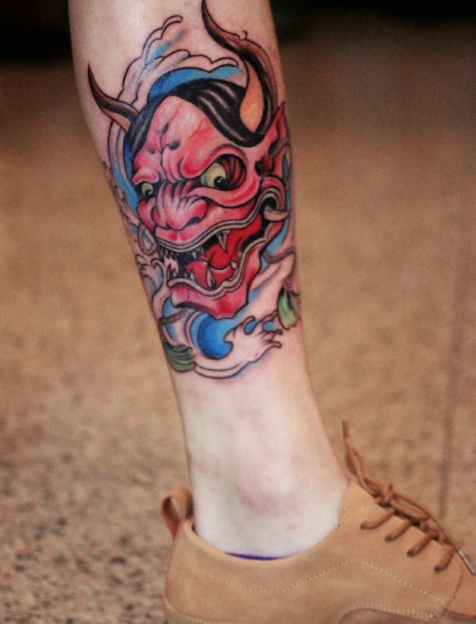 经典帅气的传统腿部小般若纹身图案