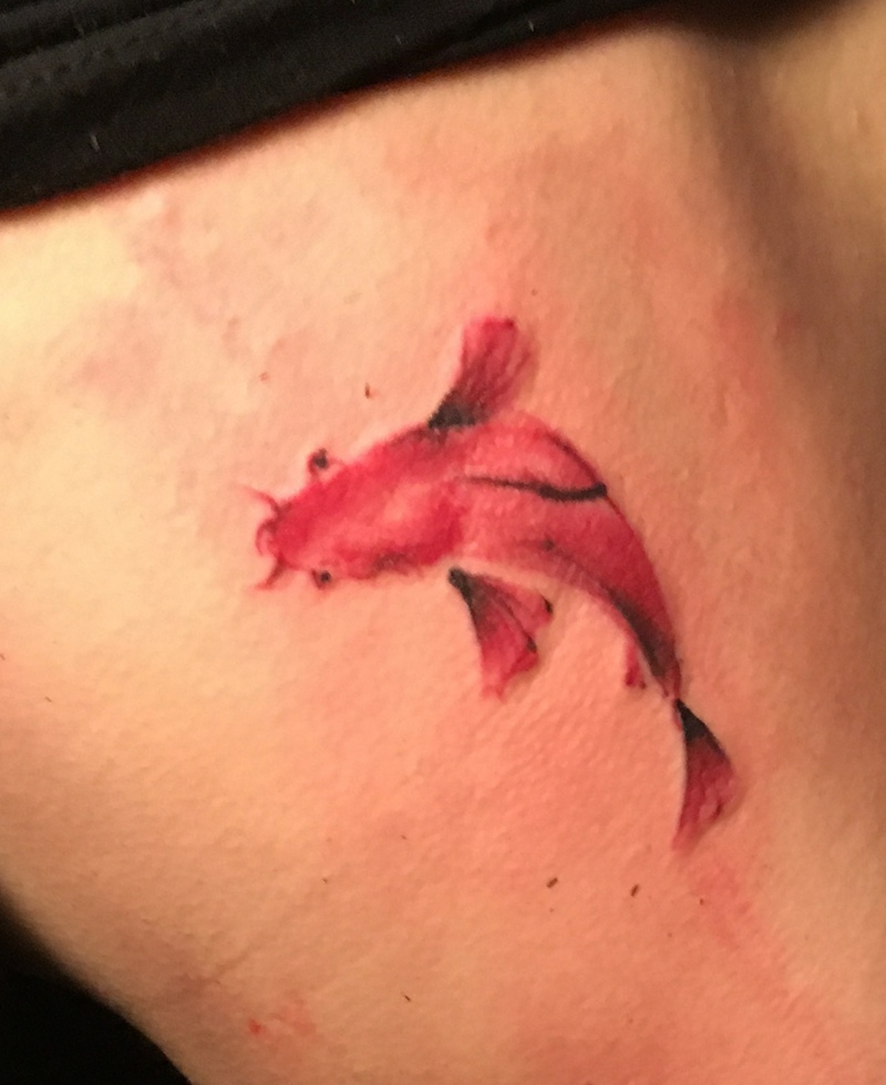 游来游去的后背小金鱼纹身图案