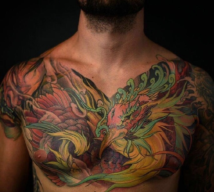 一组超级好美的七彩凤凰纹身图案