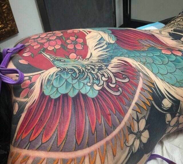 一组超级好美的七彩凤凰纹身图案