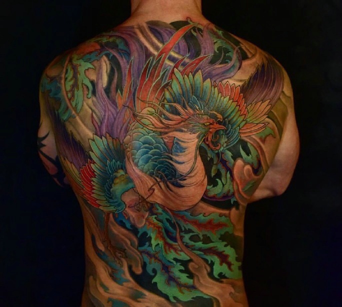 一组超级好美的七彩凤凰纹身图案