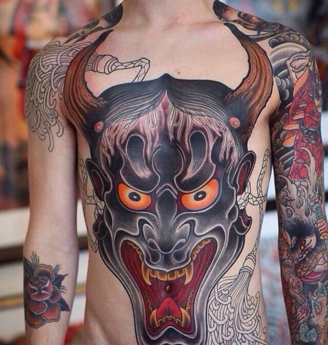 满身杀气的日式彩色大般若纹身图案