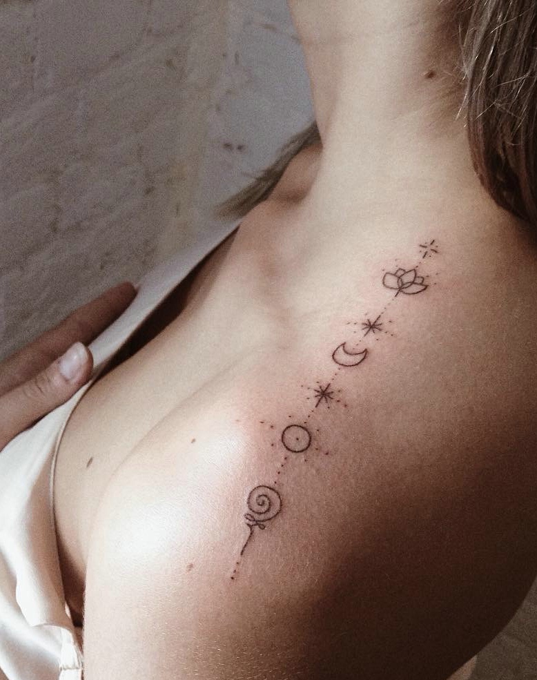 一组简洁别致的点线纹身图案