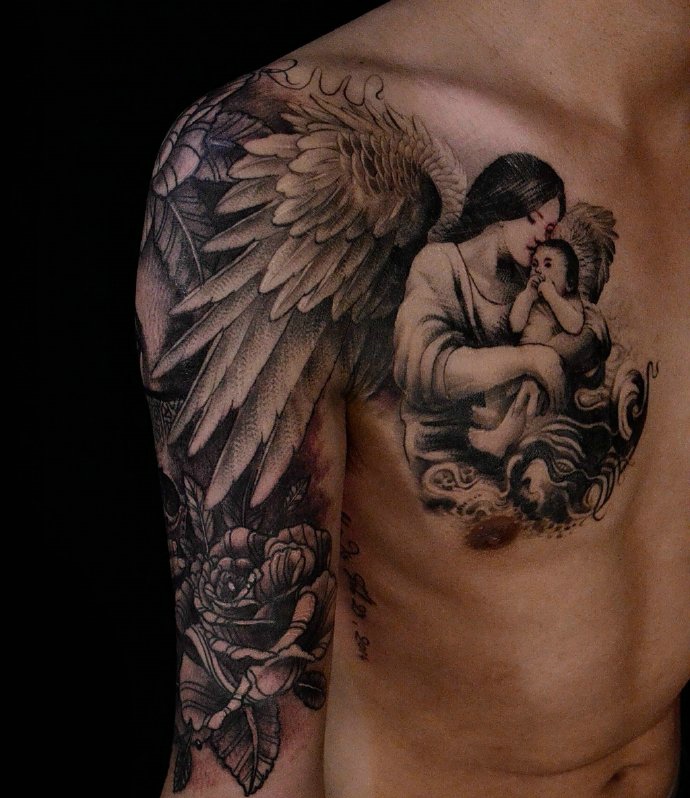 一款半甲纹身图案特别的温馨