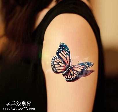 胳膊逼真蝴蝶纹身图案