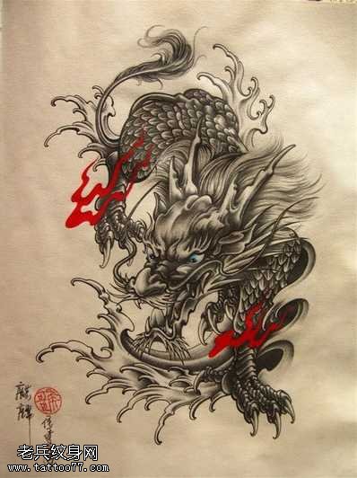 手稿个性麒麟纹身图案