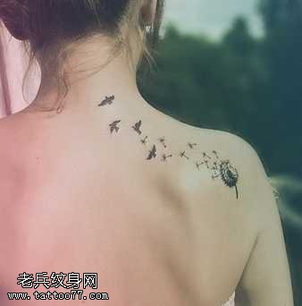 背部薄公英纹身图案