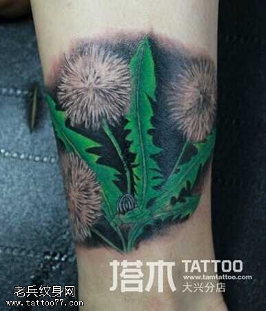 女士脚踝蒲公英纹身图案