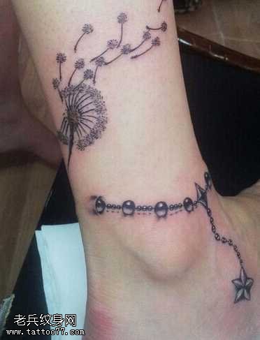 清新薄公英链钻纹身图案