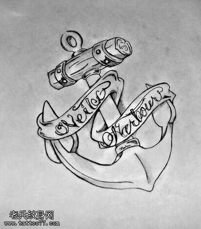 手稿船锚纹身图案