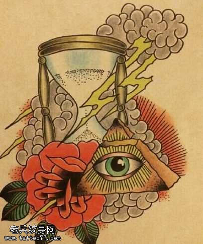 玫瑰沙漏全视纹身图案