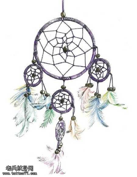 手稿彩捕梦网纹身图案