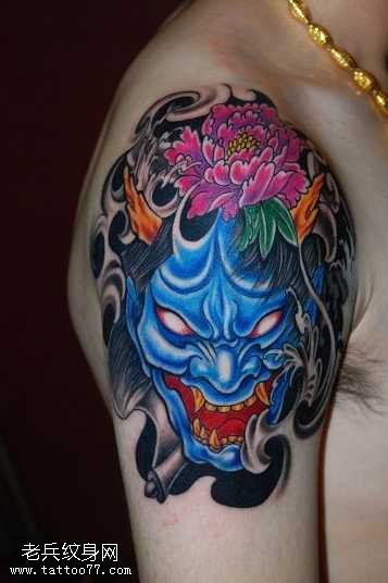 胳膊蓝般若纹身图案