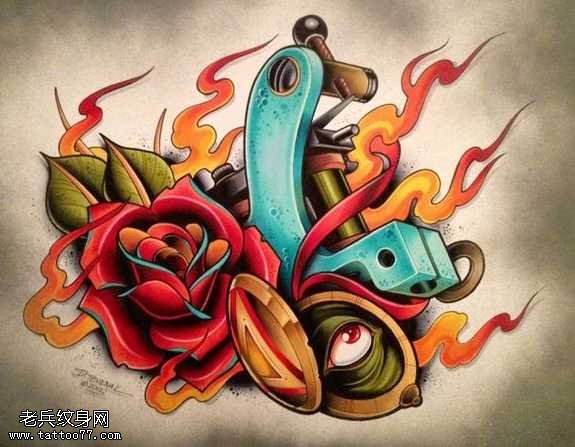 手稿玫瑰眼纹身图案