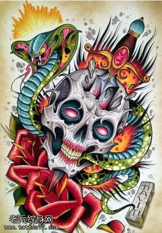 手稿白骷髅纹身图案