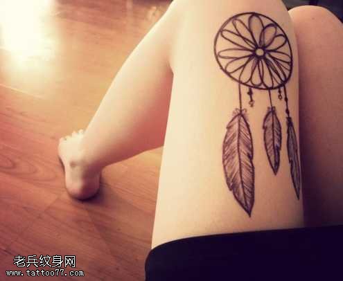 腿部漂亮清新捕梦网纹身图案