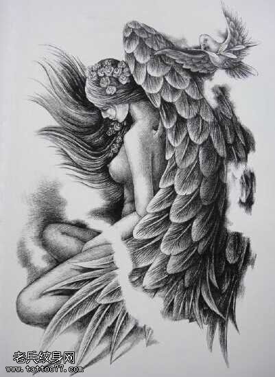 手稿天使纹身图案