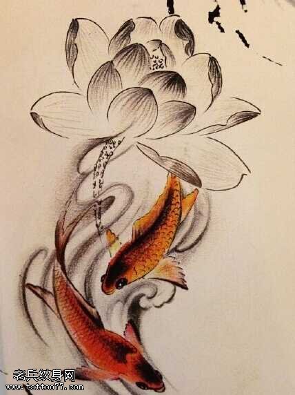 手稿水墨个莲花纹身图案