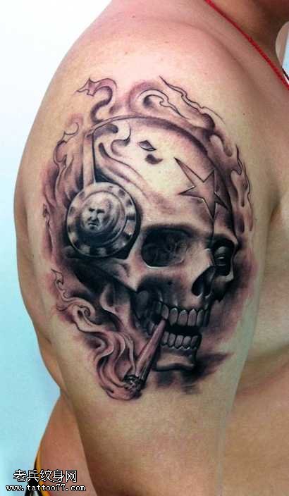 胳膊音乐之王骷髅纹身图案