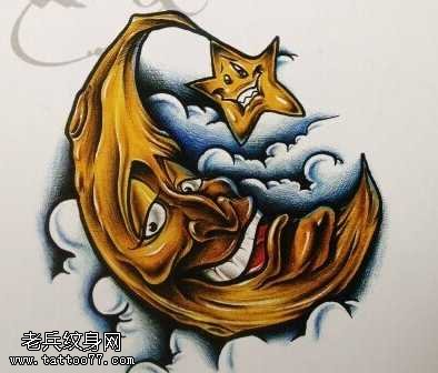 手稿黄月亮纹身图案