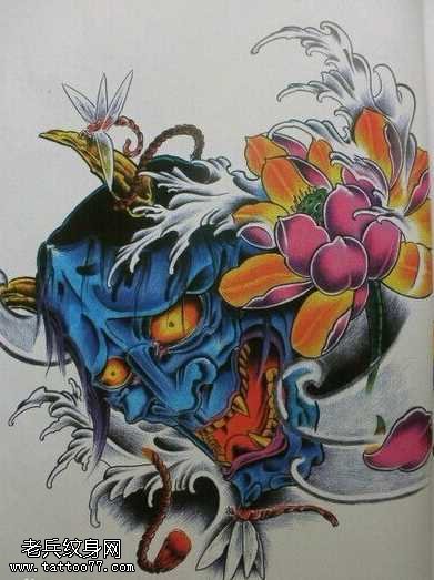 手稿蓝般若莲花纹身图案